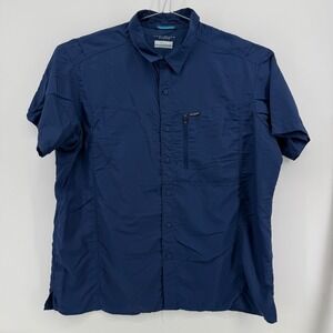 Columbia Shirt Mens XL Blue Solid Nylon Omni-Shade Sun Protection Utility Hiking